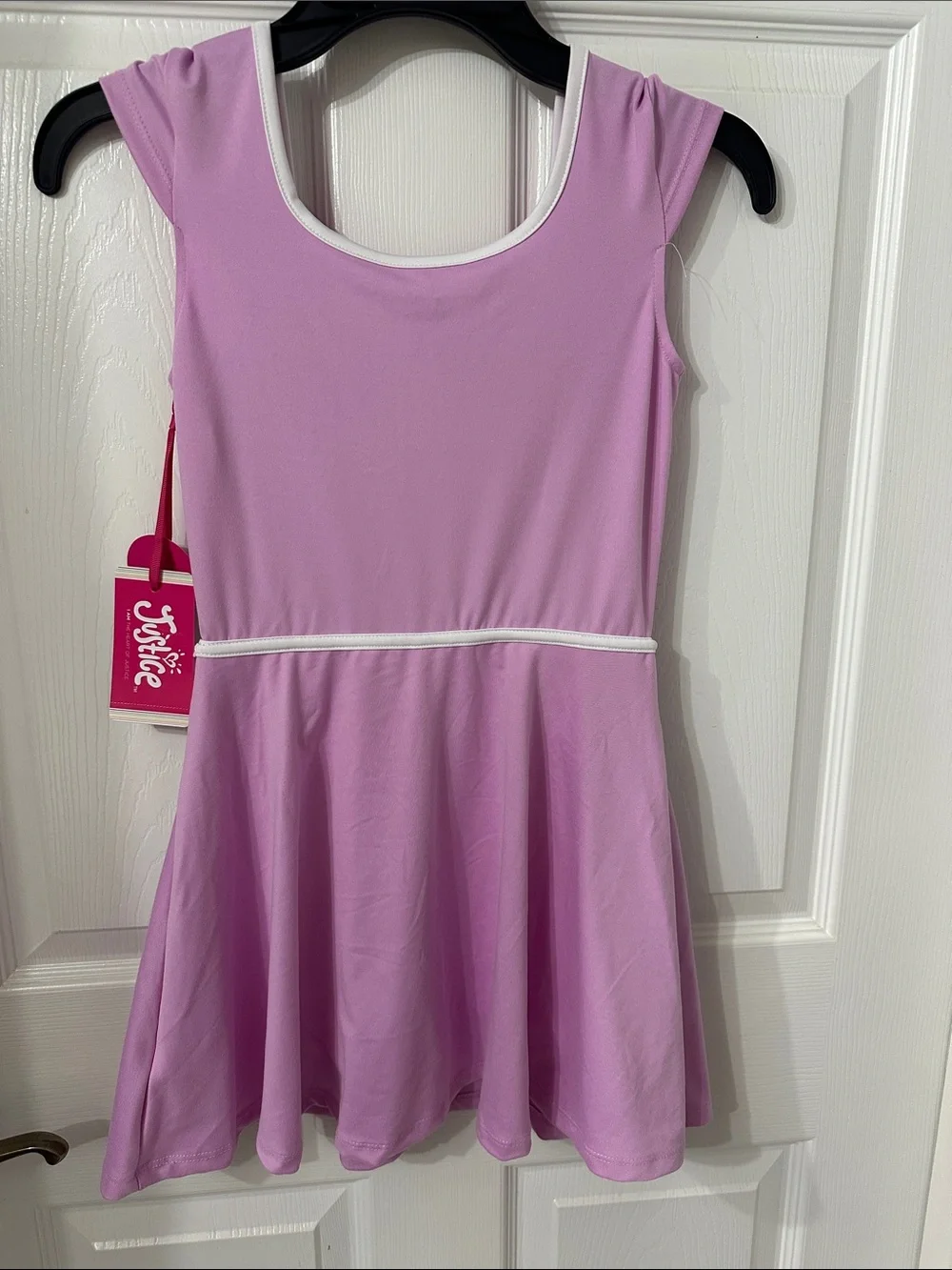Justice Lavender Girls Athletic Cap Sleeves Dress with White Piping